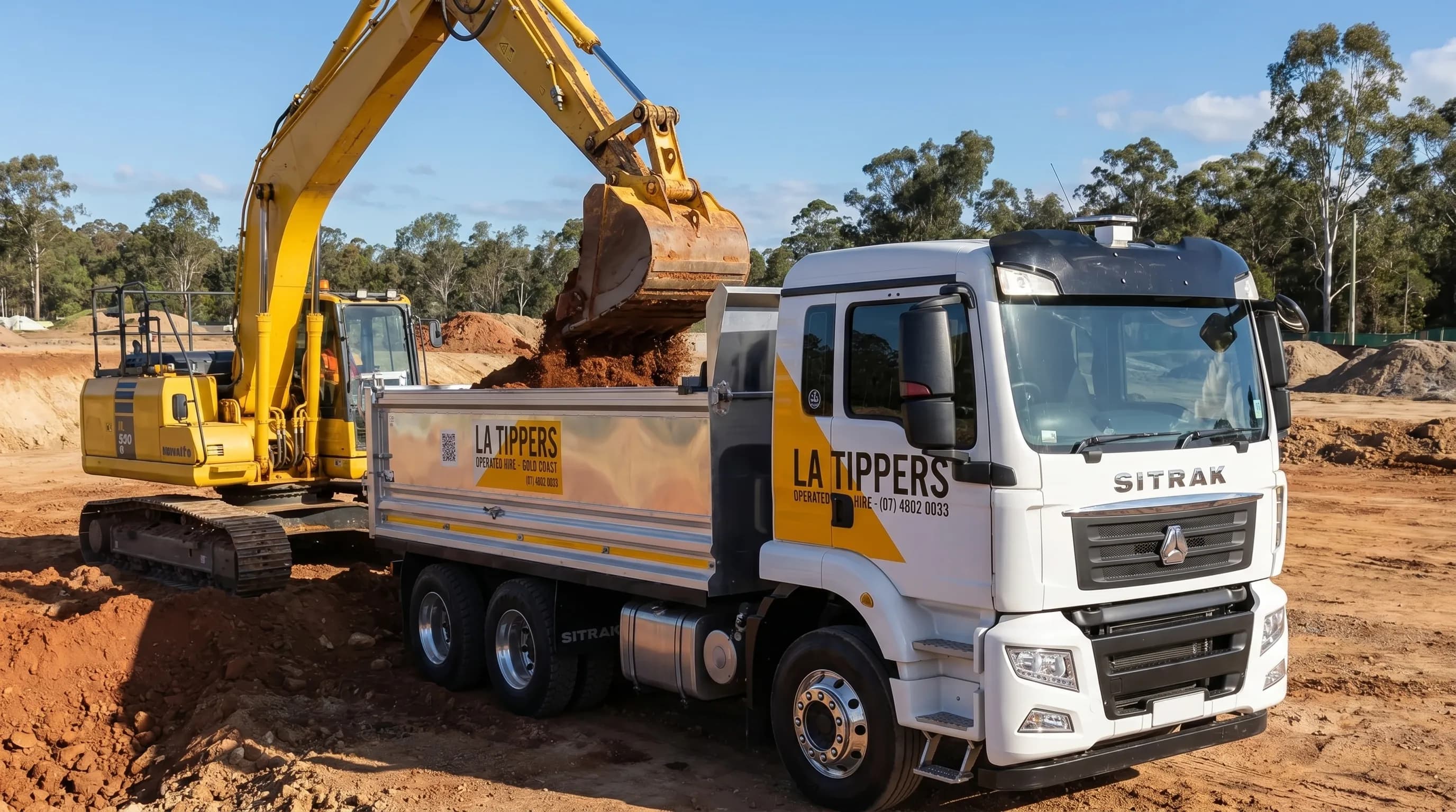 Operated tipper truck on a Gold Coast civil earthmoving site