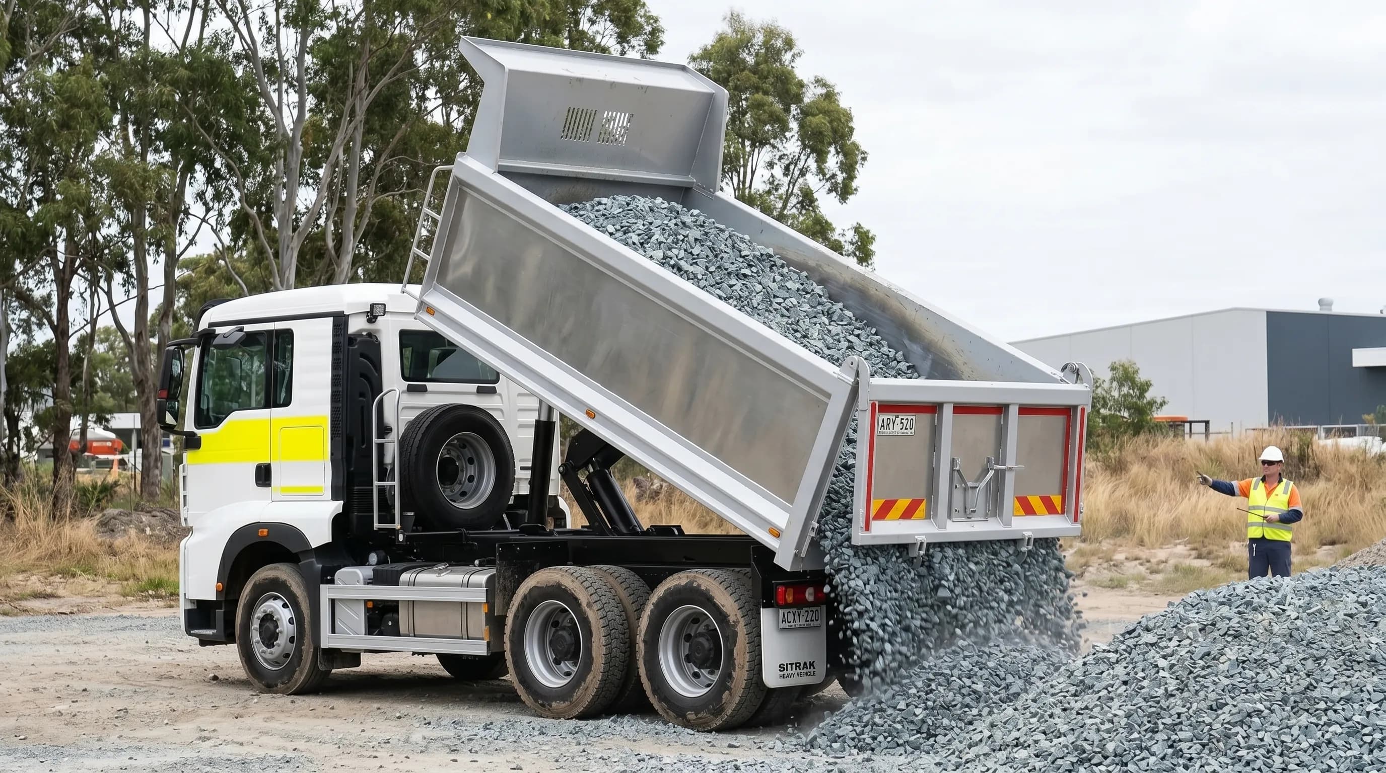 Tipper truck delivering bulk road base to a Gold Coast civil site
