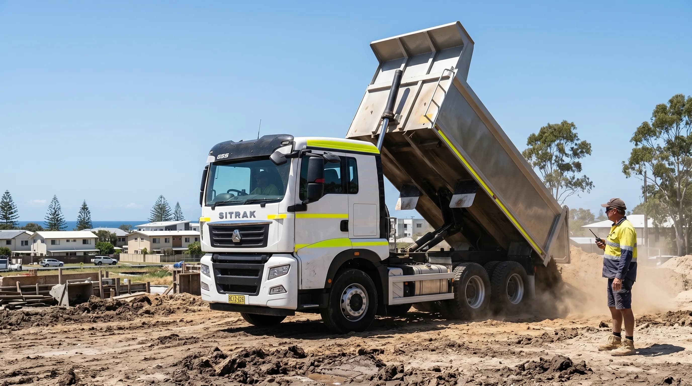Tipper truck on a Burleigh Heads civil construction site, Gold Coast