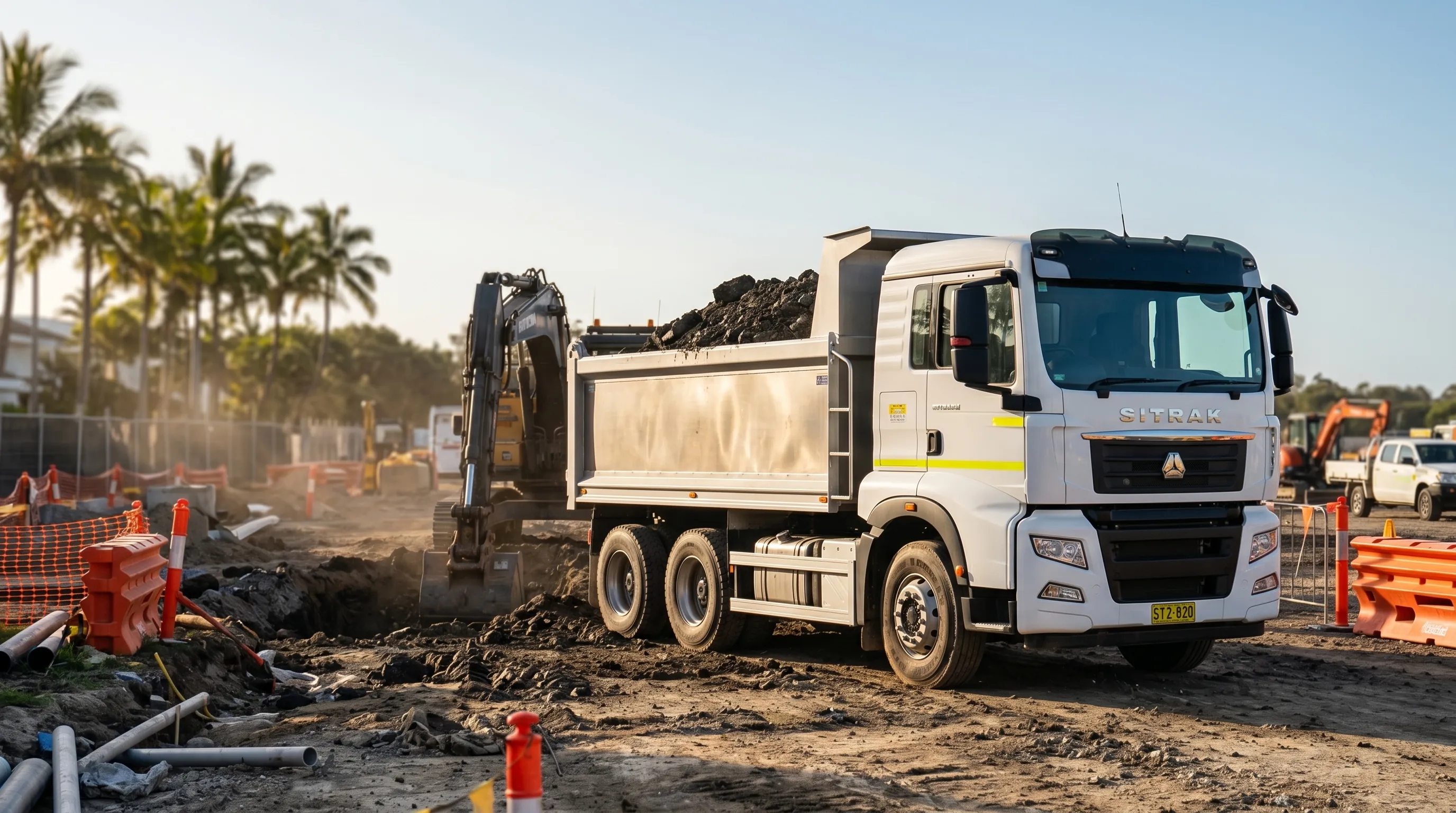 SITRAK G5S 6×4 tipper truck on a Mermaid Beach Gold Coast civil worksite