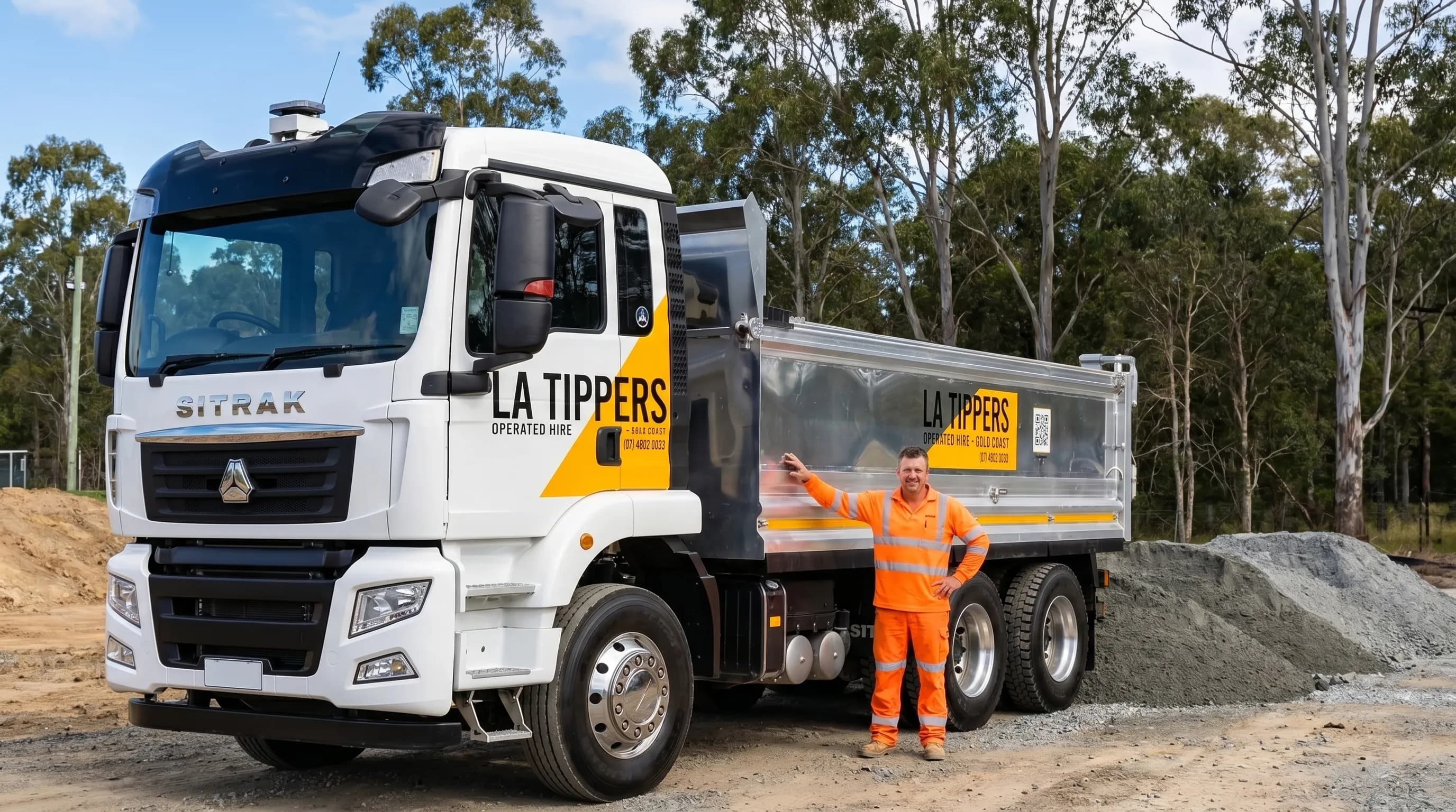 Tipper truck delivering bulk material to a civil site